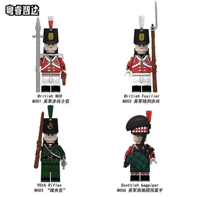 N001-006 Napoleonic Wars British Line Infantry Green Jackets Highland Regiment Bagpipes Minifigs