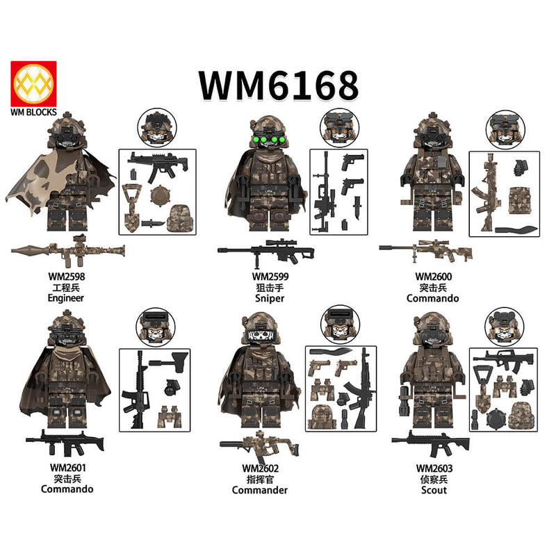 WM6168 Military Series Scout Commando Minifigs