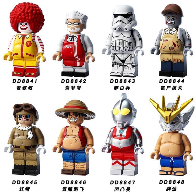 DD8841-8848 Big belly White Soliders Ken Grandpa Porco Rosso Minifigs
