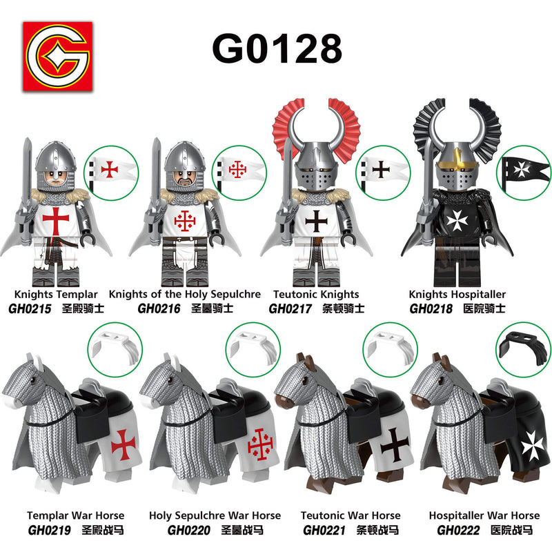 G0128 Templar Teutonic Hospitaller Knights and Horses minifigs