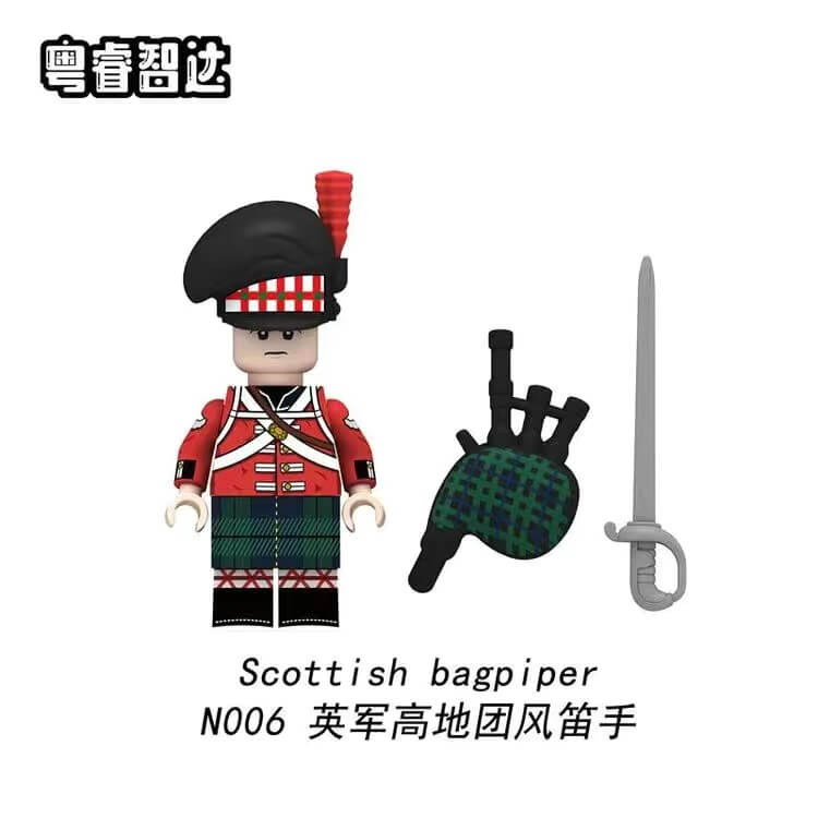 N001-006 Napoleonic Wars British Line Infantry Green Jackets Highland Regiment Bagpipes Minifigs